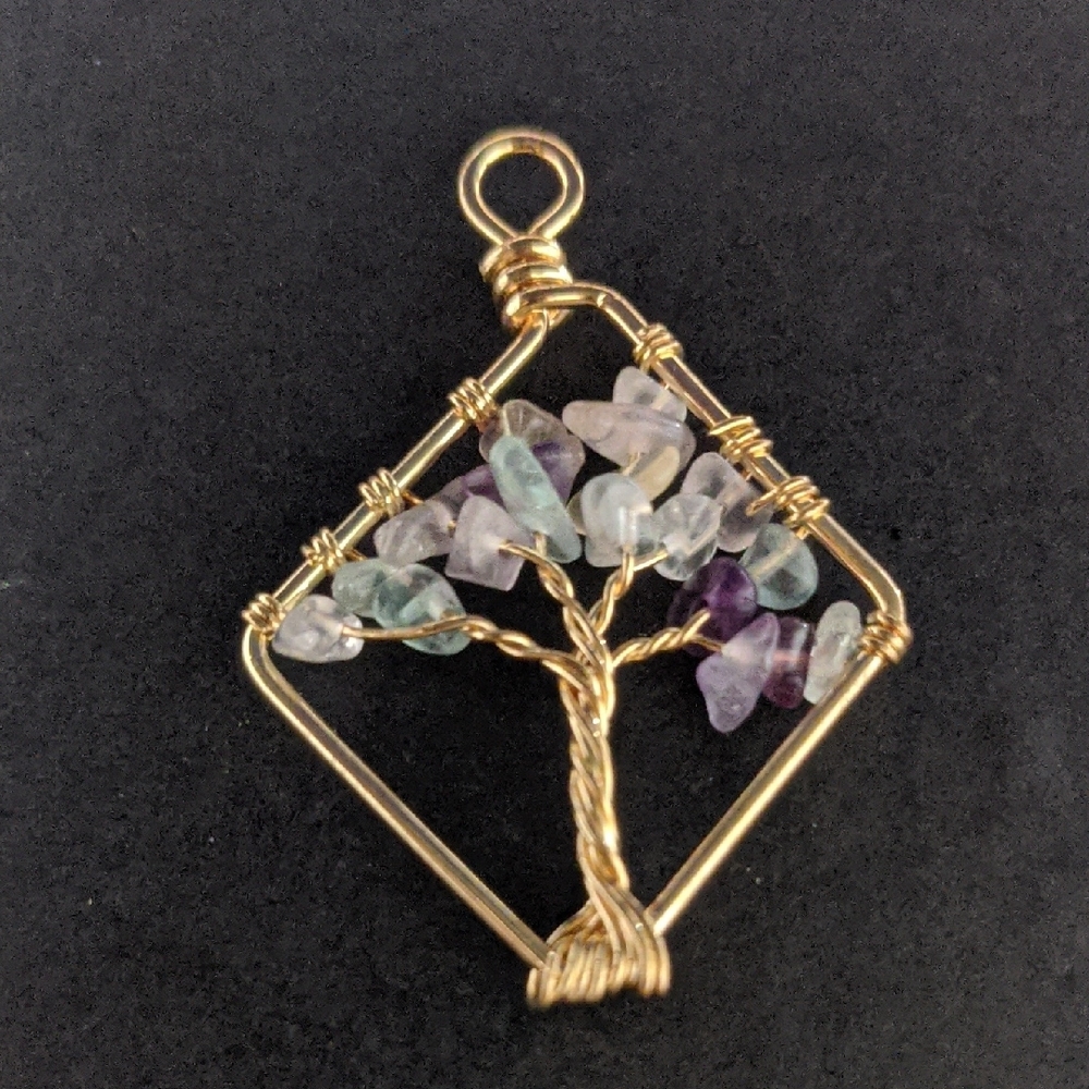 Gold Tree of Life Pendant with Multicolor Gemstones